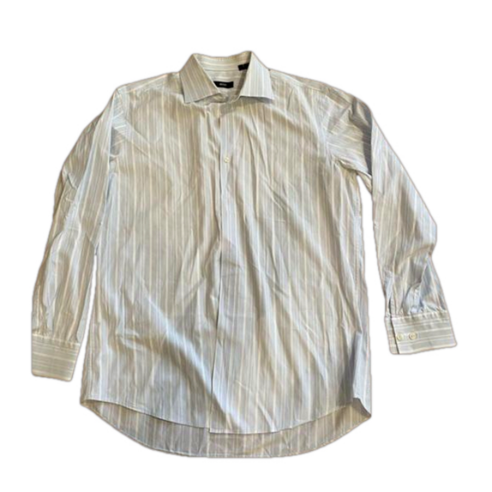 HUGO BOSS Striped Dress Shirt Light Blue & White Size 42 16.5 Long Sleeve